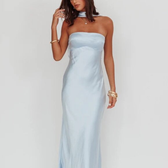 Here Comes the Sun - Damsel Reverse Halter Maxi Dress - Baby Blue XS - NWT - Picture 1 of 2